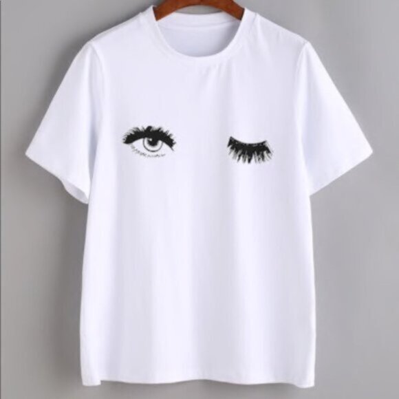 White Winking Face T-shirt - Picture 1 of 6
